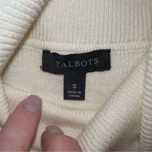 Talbots cream colored turtleneck sweater w multicolored stripes & button detail - Picture 9 of 9